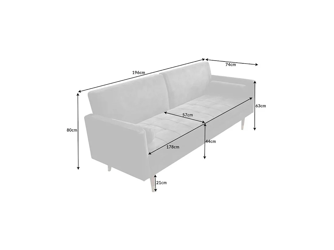 Sofa ATELIA grau, ausziehbar – Design-Schlafsofa aus Samt mit Massivholzgestell