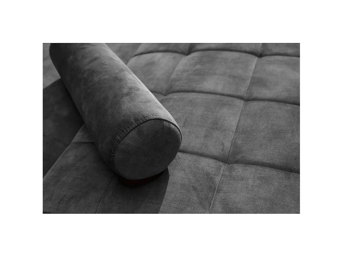 Sofa ATELIA grau, ausziehbar – Design-Schlafsofa aus Samt mit Massivholzgestell