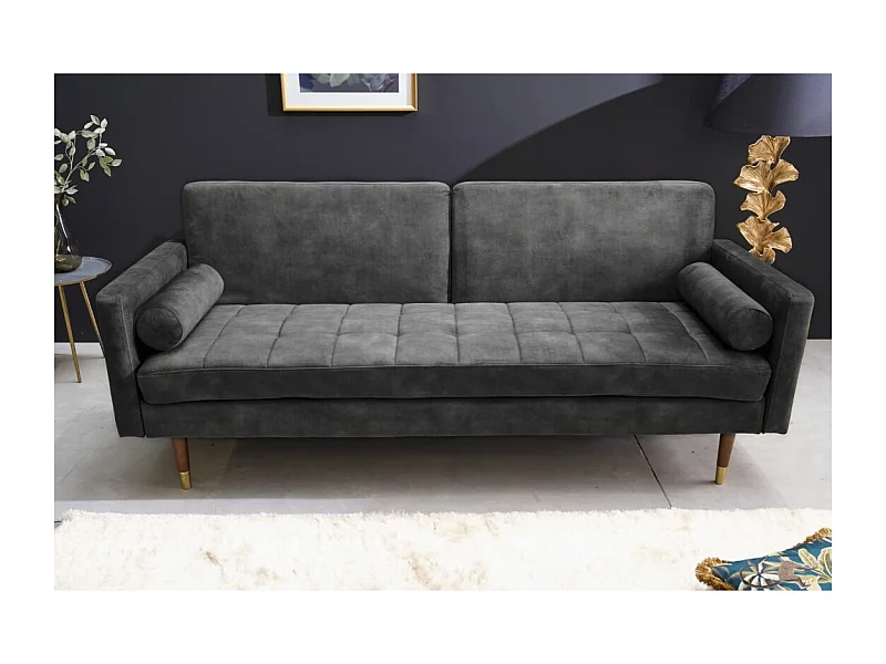 Canapé droit ATELIA gris convertible – Canapé-lit design en velours avec structure en bois massif