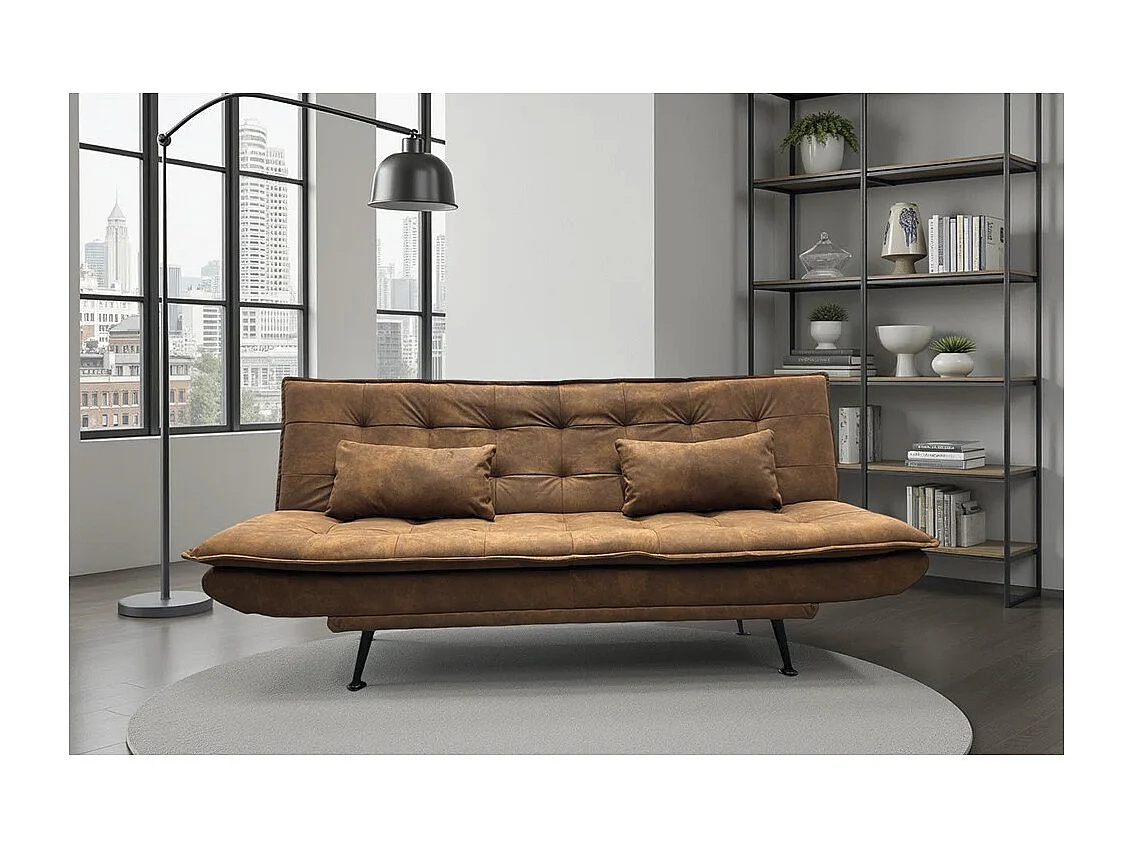 Canapé droit convertible SERENO marron chocolat – Canapé-lit 3 places en microfibre