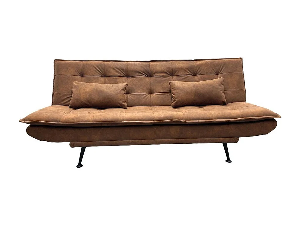 Canapé droit convertible SERENO marron chocolat – Canapé-lit 3 places en microfibre