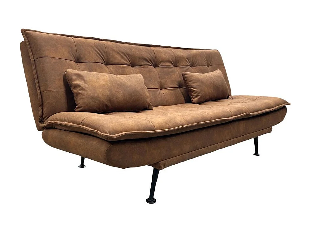 Canapé droit convertible SERENO marron chocolat – Canapé-lit 3 places en microfibre