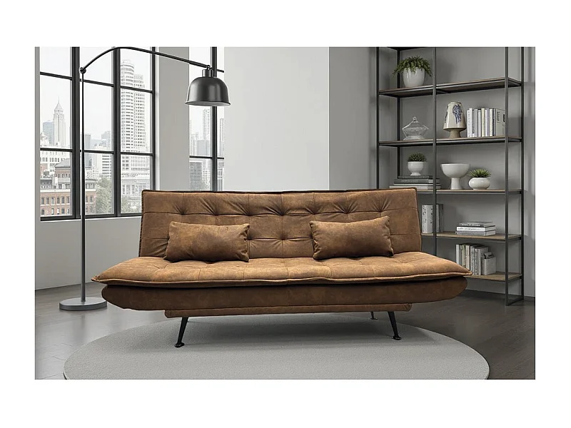 Canapé droit convertible SERENO marron chocolat – Canapé-lit 3 places en microfibre