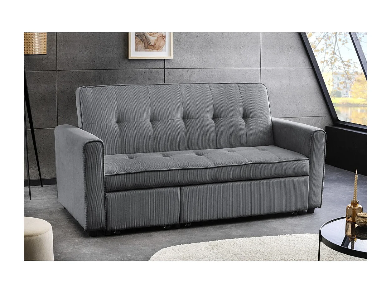 Canapé convertible modulable ROULY grijs 180 cm – Rechte bank, hoekbank of bed met uitbreidingen op wieltjes