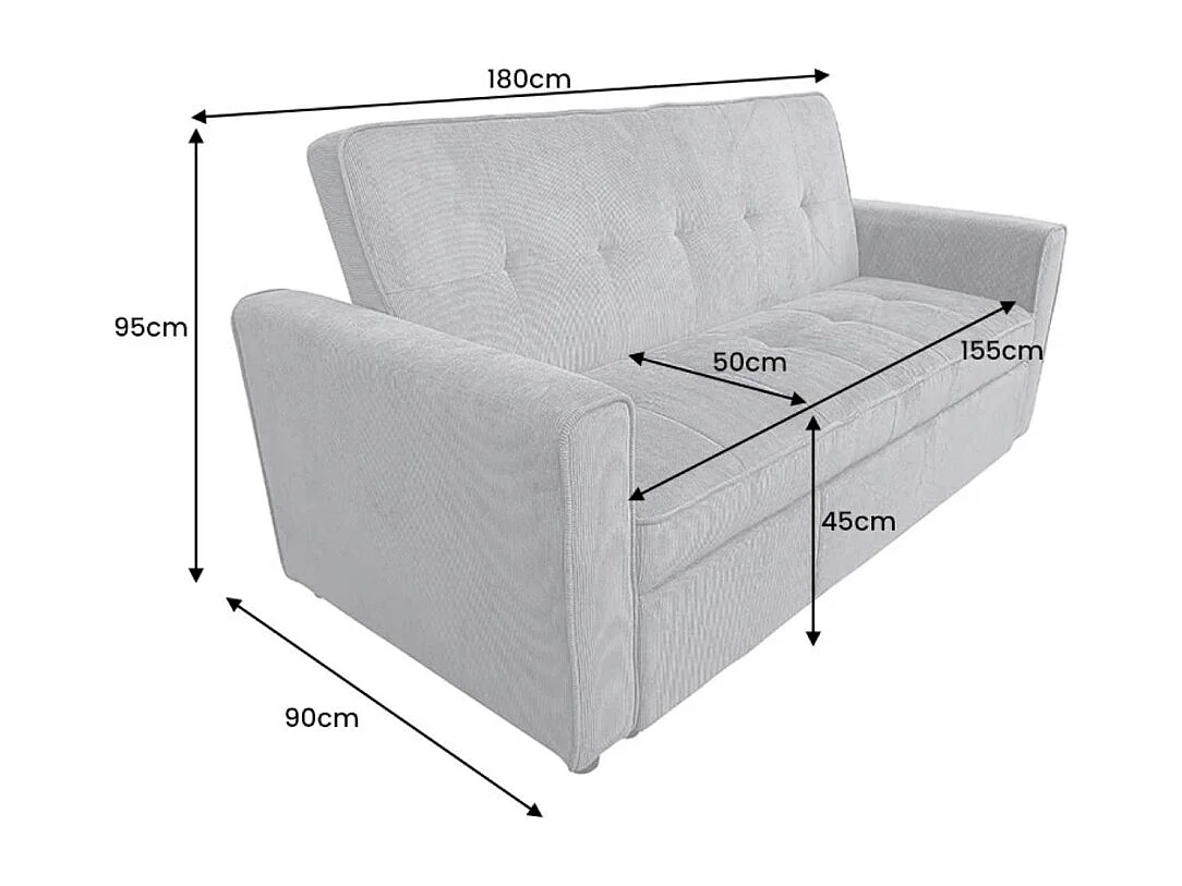 Canapé convertible modulable ROULY grijs 180 cm – Rechte bank, hoekbank of bed met uitbreidingen op wieltjes