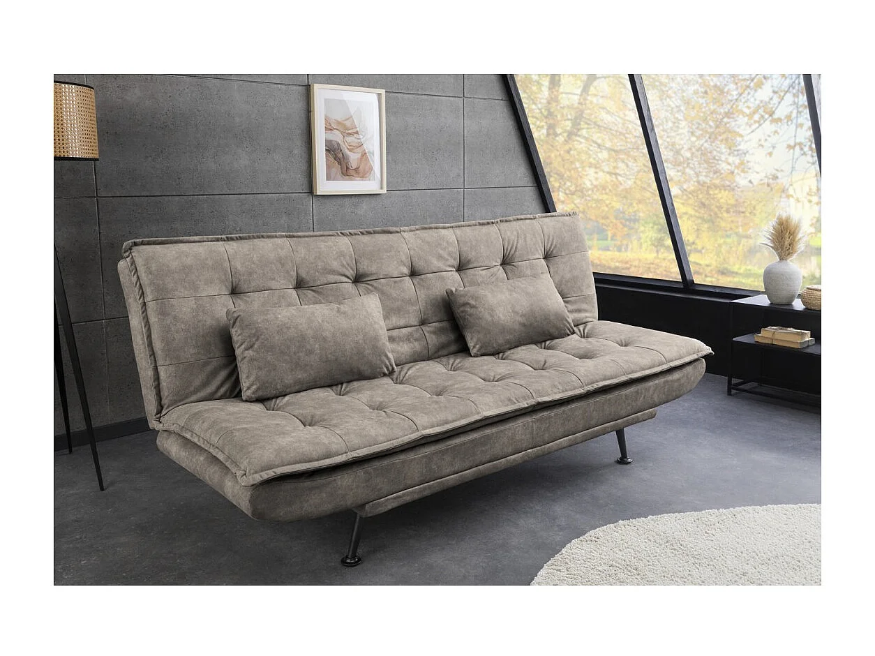 Canapé droit convertible SERENO taupe – Canapé-lit 3 places en microfibre