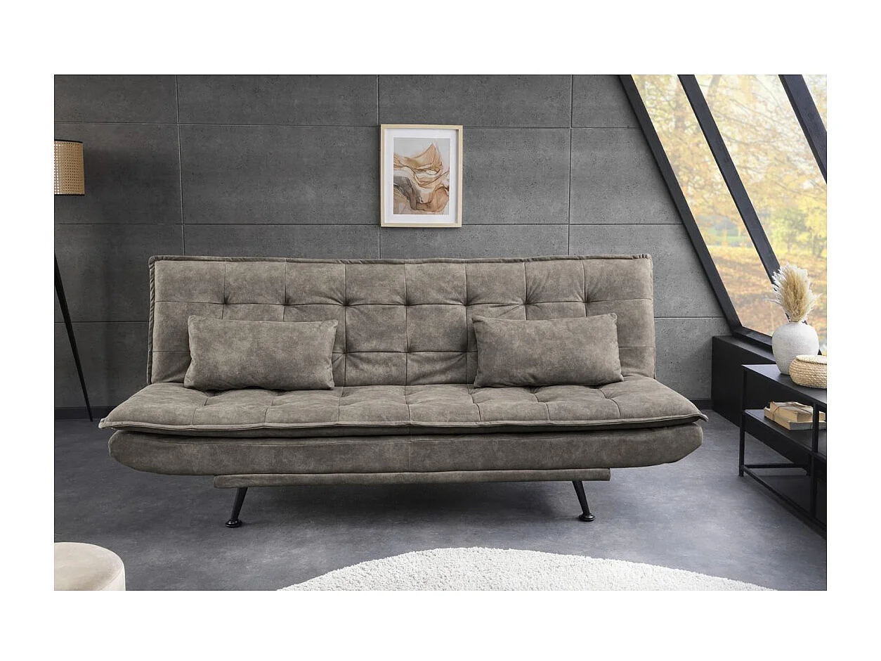 Canapé droit convertible SERENO taupe – Canapé-lit 3 places en microfibre