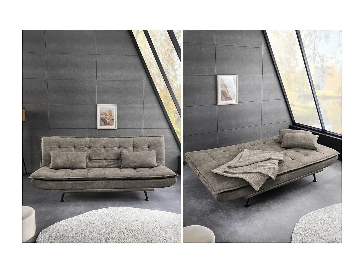Canapé droit convertible SERENO taupe – Canapé-lit 3 places en microfibre
