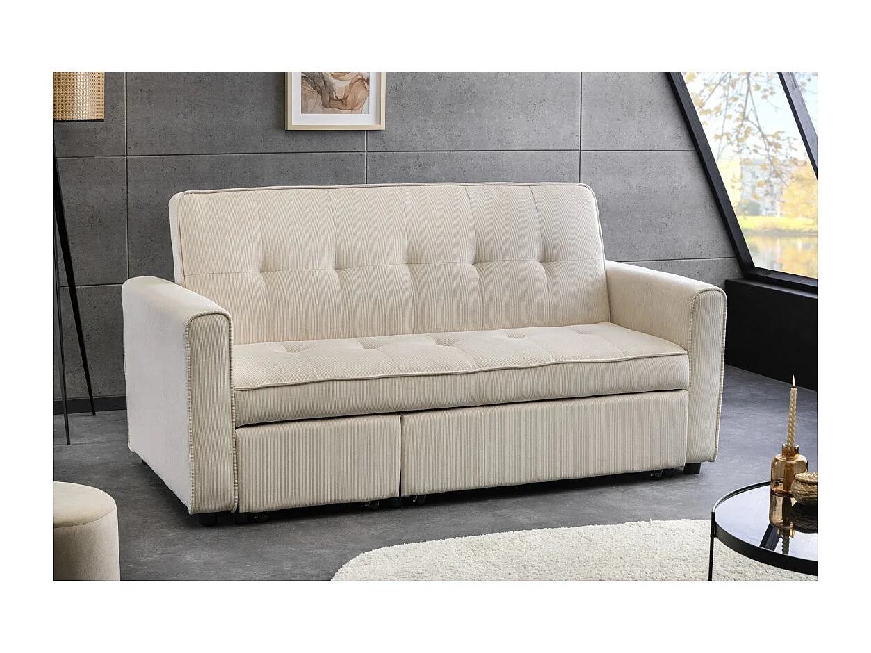 Modulaire slaapbank ROULY wit 180 cm - Rechte bank, hoek of bed in ribfluweel