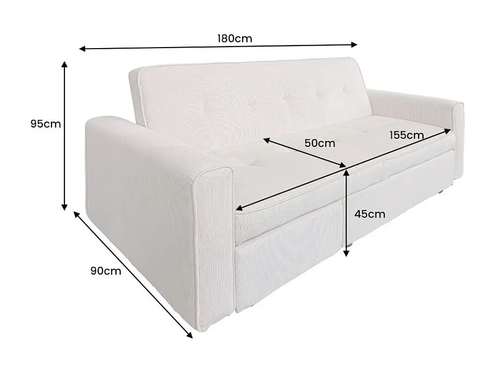 Modulaire slaapbank ROULY wit 180 cm - Rechte bank, hoek of bed in ribfluweel