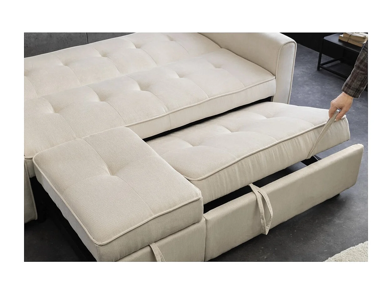 Modulaire slaapbank ROULY wit 180 cm - Rechte bank, hoek of bed in ribfluweel