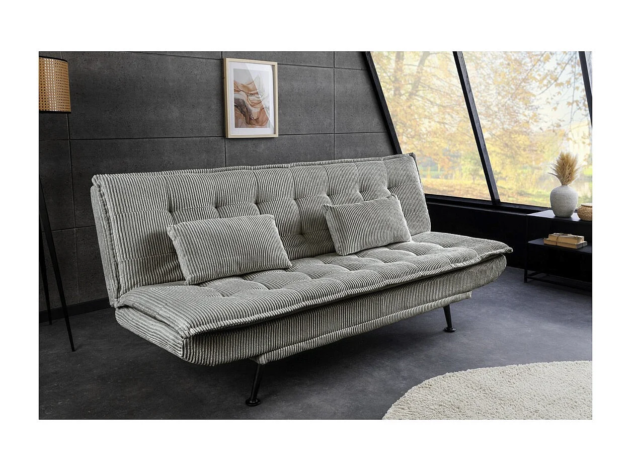 Canapé convertible SERENO gris – Canapé-lit 3 places en velours côtelé