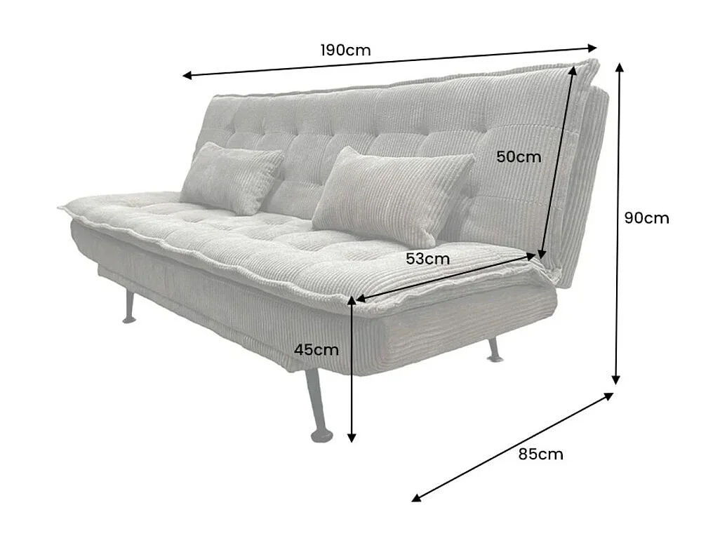 Canapé convertible SERENO gris – Canapé-lit 3 places en velours côtelé