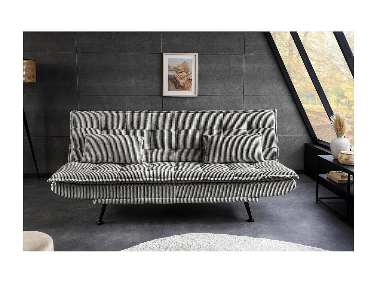 Canapé convertible SERENO gris – Canapé-lit 3 places en velours côtelé