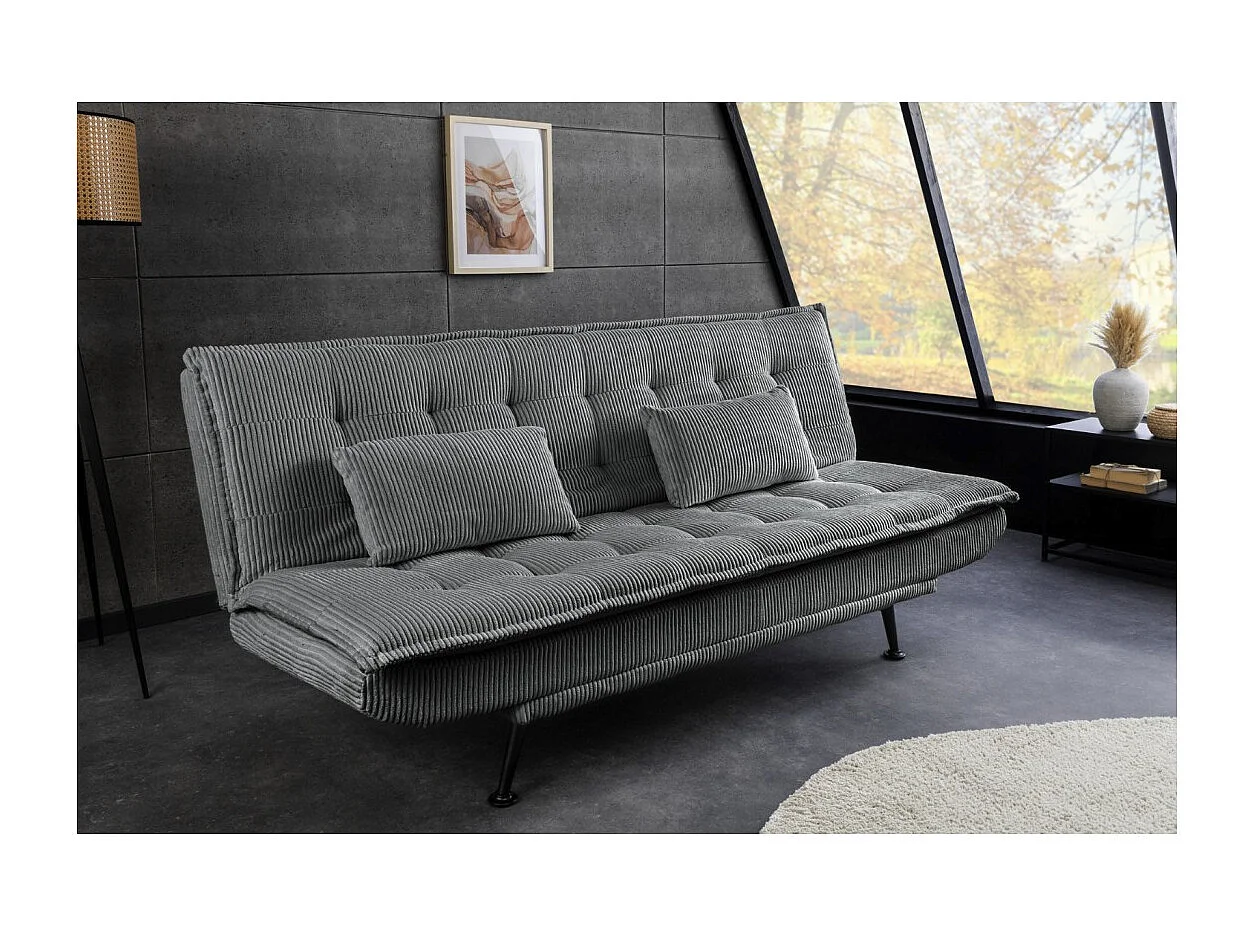 Canapé droit convertible SERENO gris foncé – Canapé-lit 3 places en velours côtelé