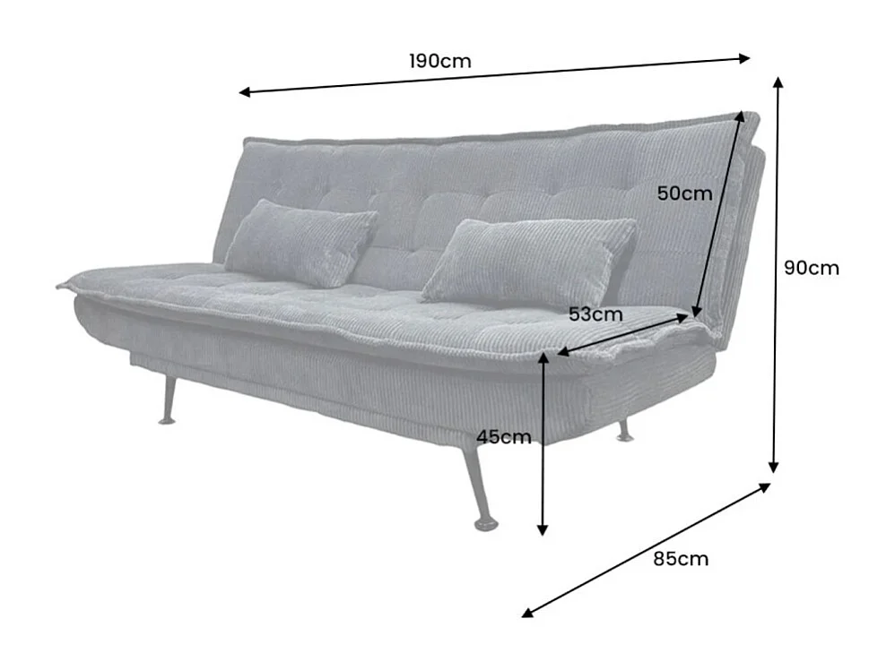 Canapé droit convertible SERENO gris foncé – Canapé-lit 3 places en velours côtelé