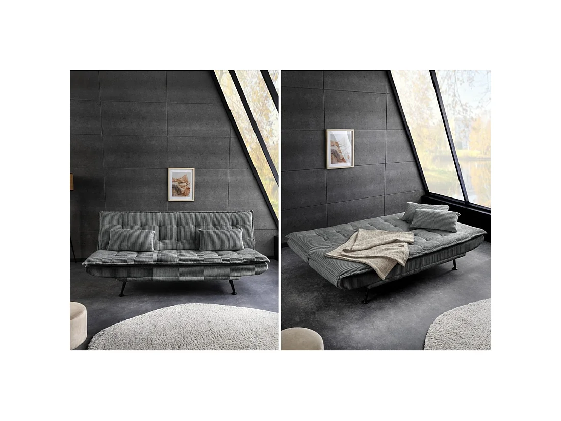 Geradliniges Schlafsofa SERENO in dunkelgrau – 3-Sitzer-Sofa aus Cord