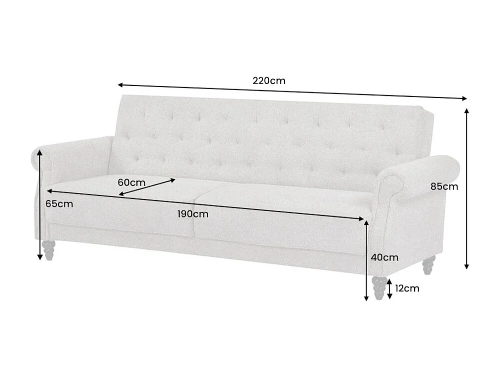 Canapé droit convertible MILES beige – Canapé classique en tissu bouclette avec structure en bois massif