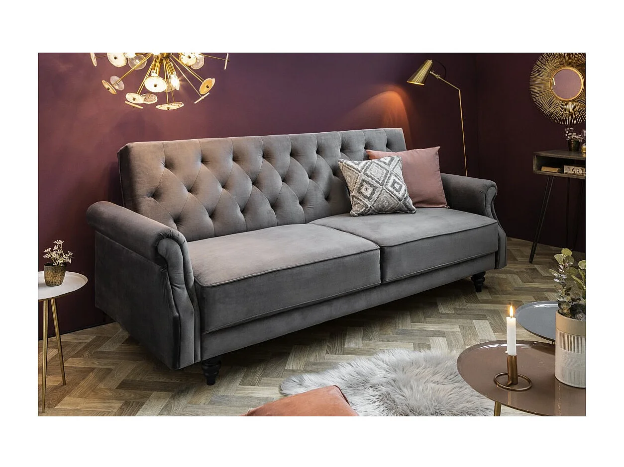 Sofa MILES grau – Klassisches Samtsofa mit Massivholzstruktur