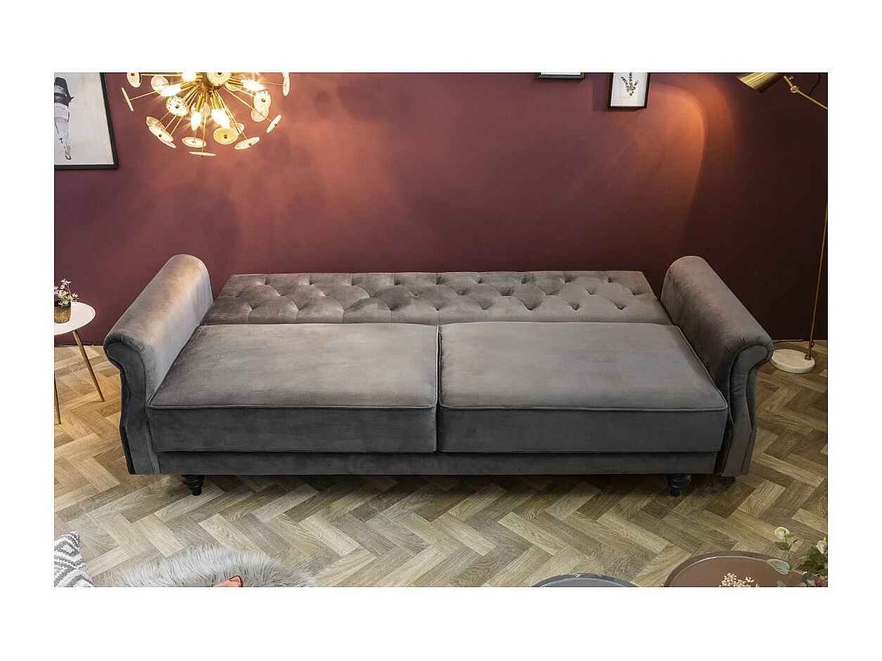 Sofa MILES grau – Klassisches Samtsofa mit Massivholzstruktur