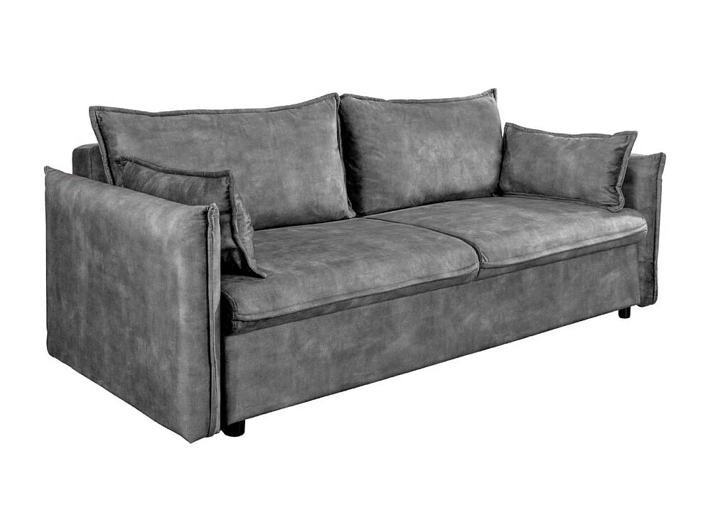 Canapé droit CALDERO gris foncé convertible avec coffre – Canapé-lit en velours doux avec rangement intégré