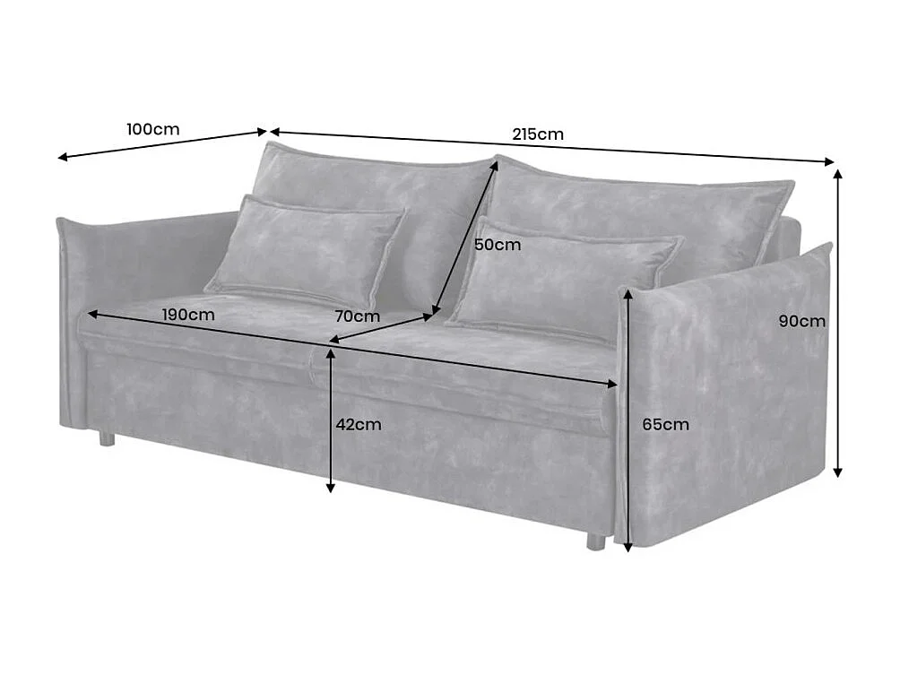 Canapé droit CALDERO gris foncé convertible avec coffre – Canapé-lit en velours doux avec rangement intégré