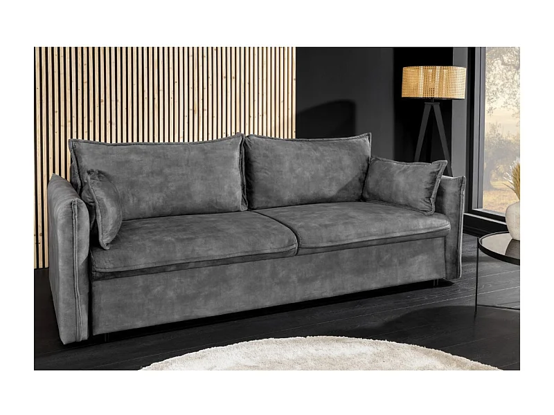 Sofá recto CALDERO gris oscuro convertible con almacenamiento – Sofá-cama de terciopelo suave con almacenaje integrado