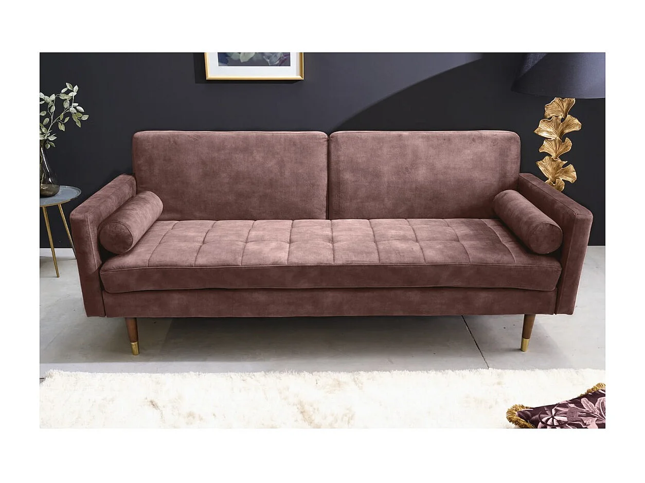 Canapé droit ATELIA rose convertible – Canapé-lit design en velours avec structure en bois massif