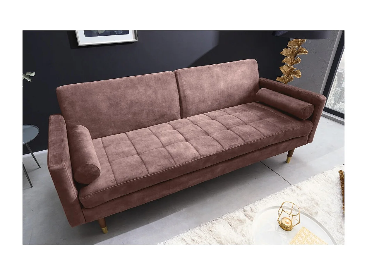 Canapé droit ATELIA rose convertible – Canapé-lit design en velours avec structure en bois massif