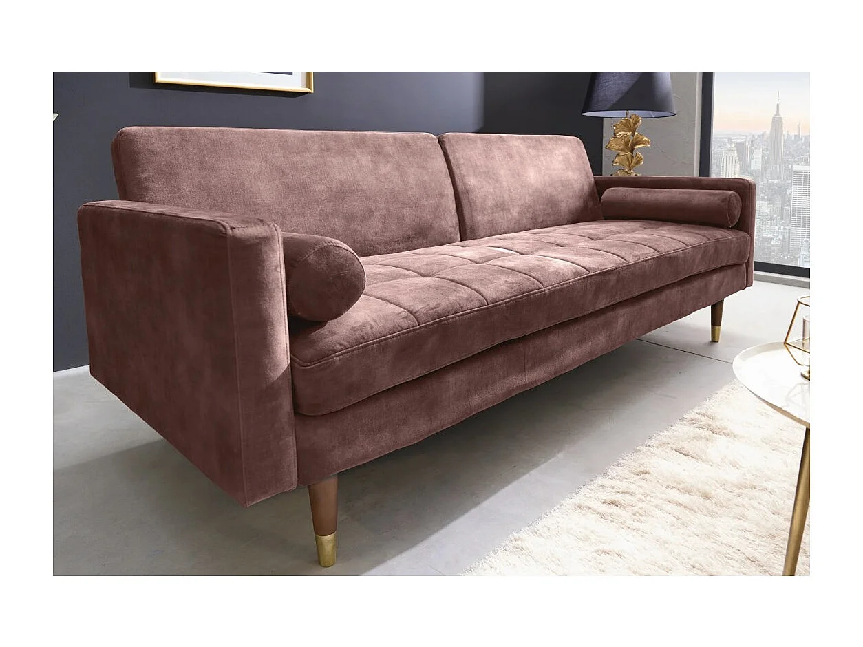 Canapé droit ATELIA rose convertible – Canapé-lit design en velours avec structure en bois massif