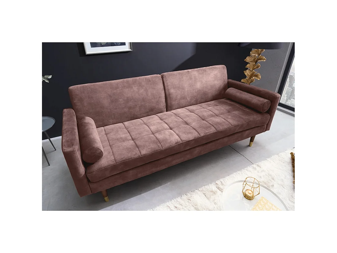 Canapé convertible clic-clac 2 places en velours rose ATELIA