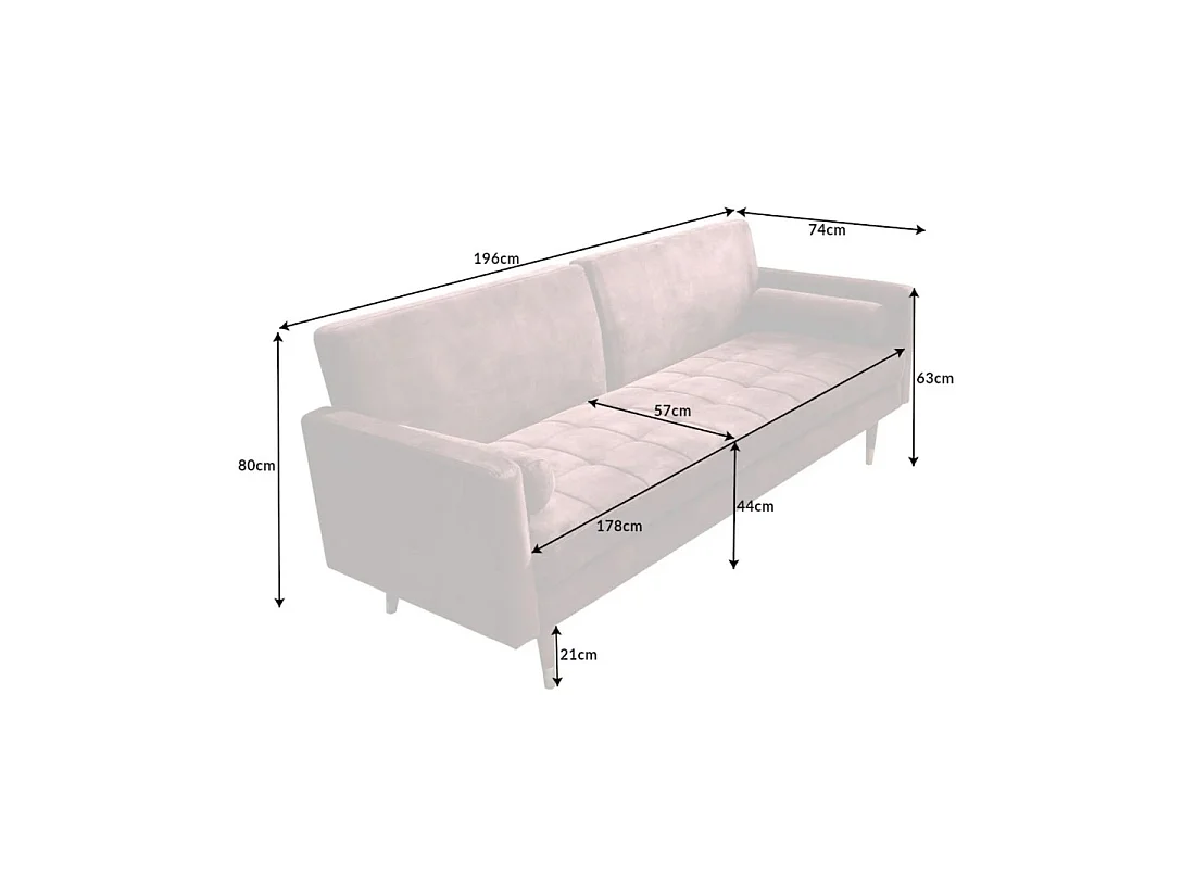 Canapé convertible clic-clac 2 places en velours rose ATELIA