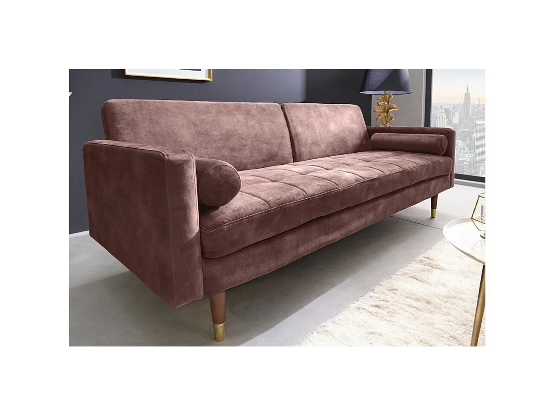 Canapé convertible clic-clac 2 places en velours rose ATELIA
