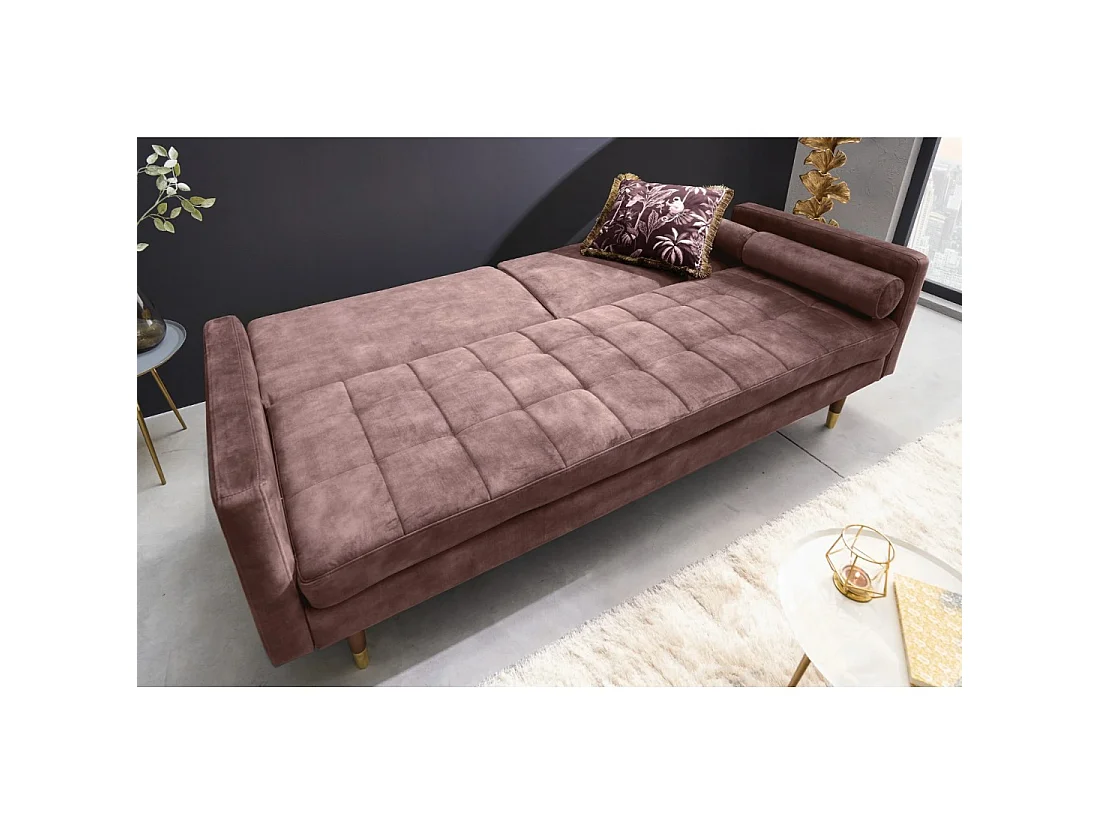 Canapé convertible clic-clac 2 places en velours rose ATELIA