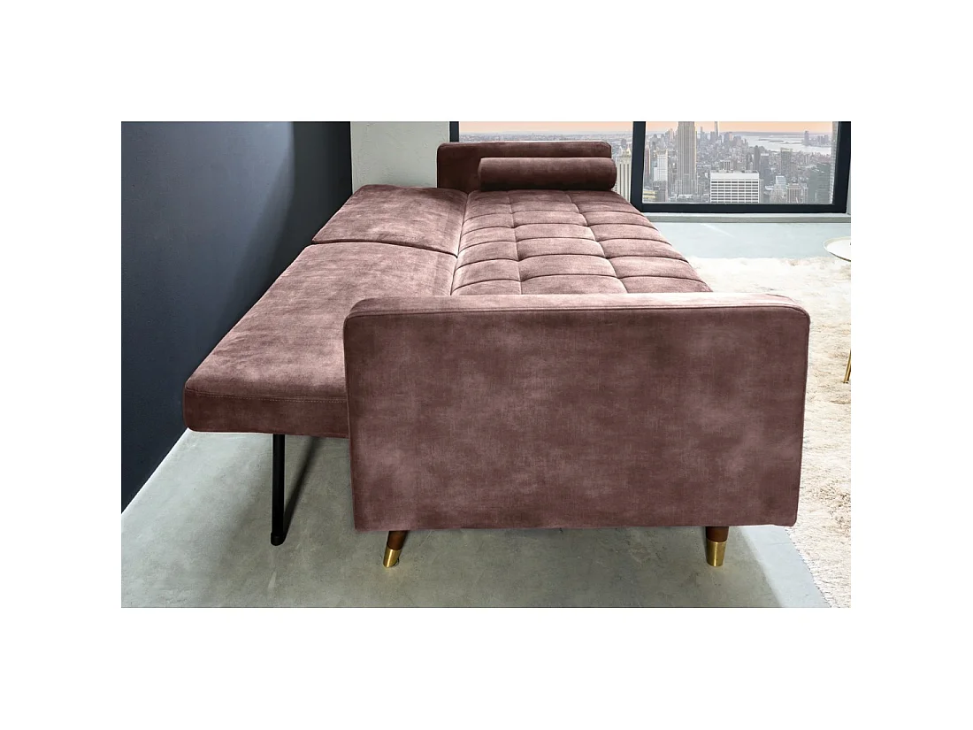 Canapé convertible clic-clac 2 places en velours rose ATELIA