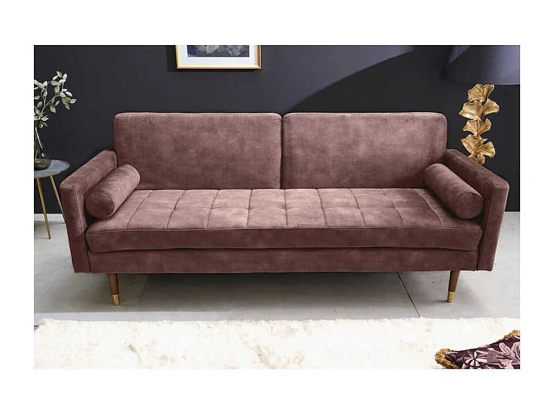 Canapé droit ATELIA rose convertible – Canapé-lit design en velours avec structure en bois massif