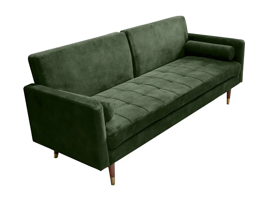 Rechte bank ATELIA donkergroen converteerbaar - Design slaapbank van fluweel met massief houten structuur