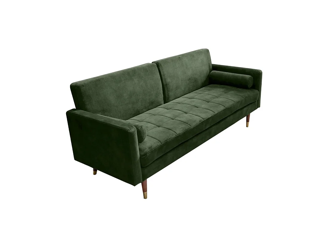 Geradliniges Sofa ATELIA in dunkelgrün, umwandelbar – Design-Schlafsofa aus Samt mit Massivholzgestell