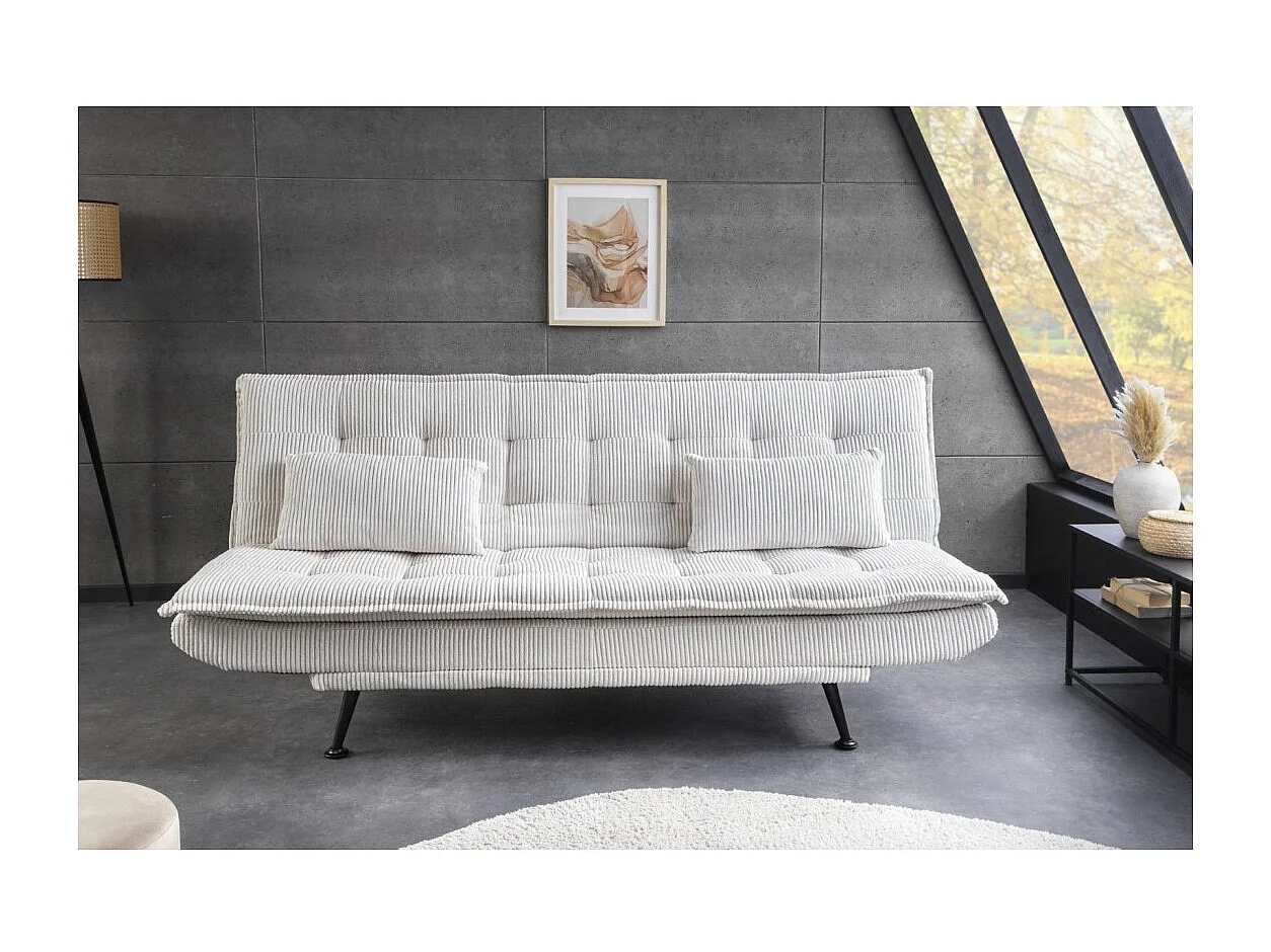 Canapé droit convertible SERENO blanc – Canapé-lit 3 places en velours côtelé