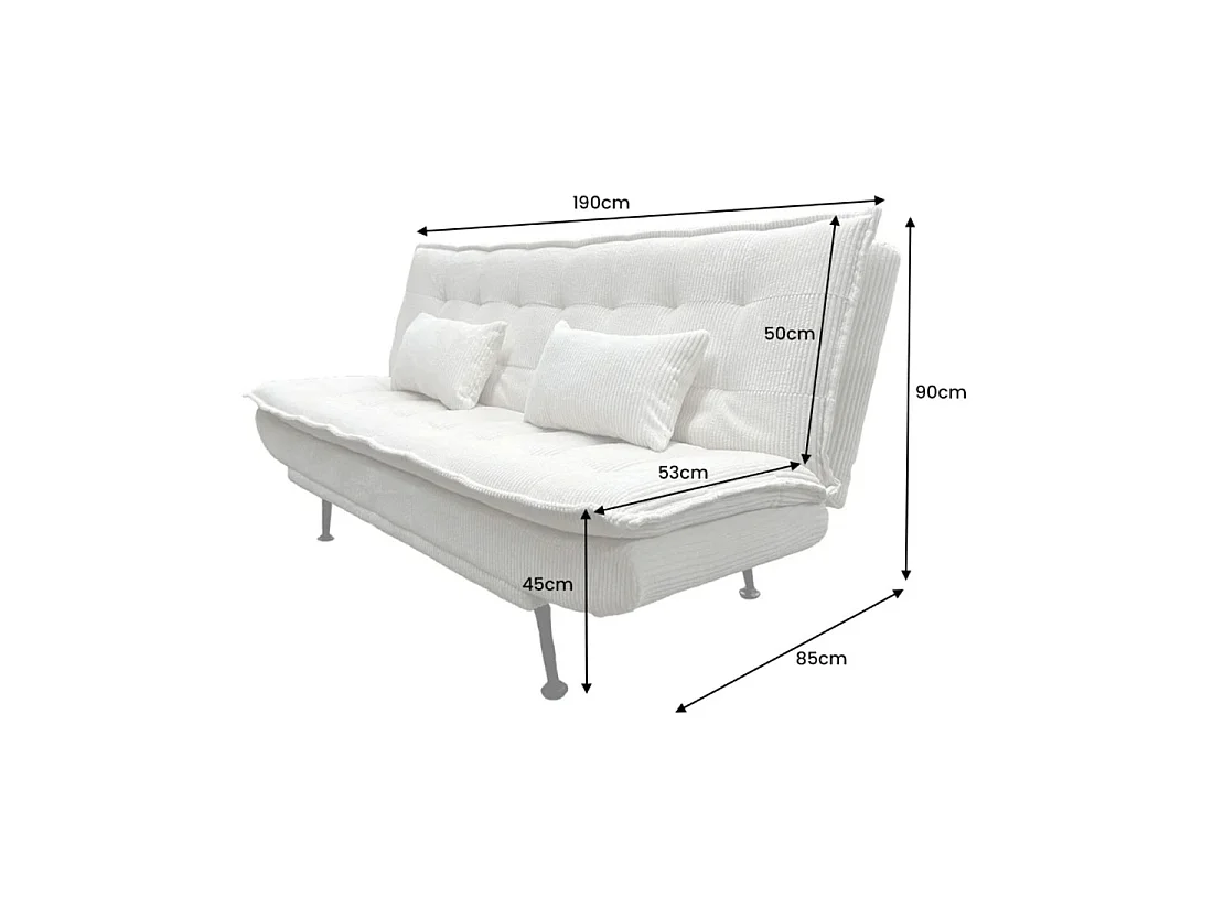 Geradliniges Schlafsofa SERENO in Weiß – 3-Sitzer Samt-Cord Sofa