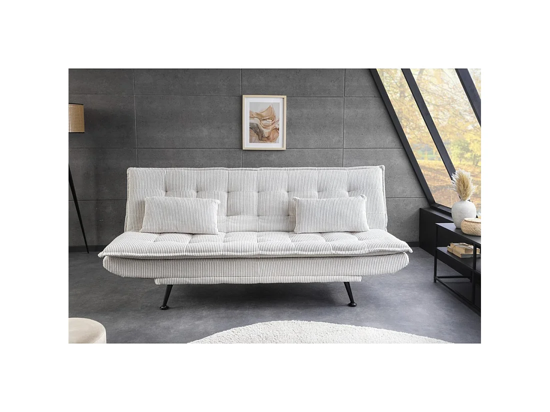 Geradliniges Schlafsofa SERENO in Weiß – 3-Sitzer Samt-Cord Sofa