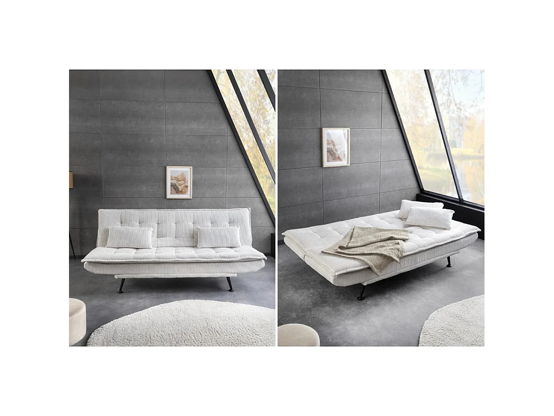Geradliniges Schlafsofa SERENO in Weiß – 3-Sitzer Samt-Cord Sofa
