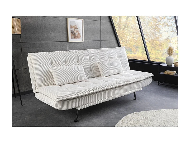 Canapé droit convertible SERENO blanc – Canapé-lit 3 places en velours côtelé