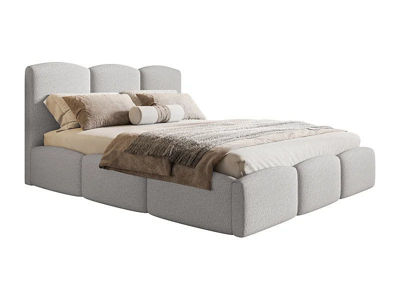 Tweepersoonsbed 140x200 Roma Slim - bed met opbergruimte, metalen lattenbodem - Bouclé Lichtgrijs (Anthology 15)