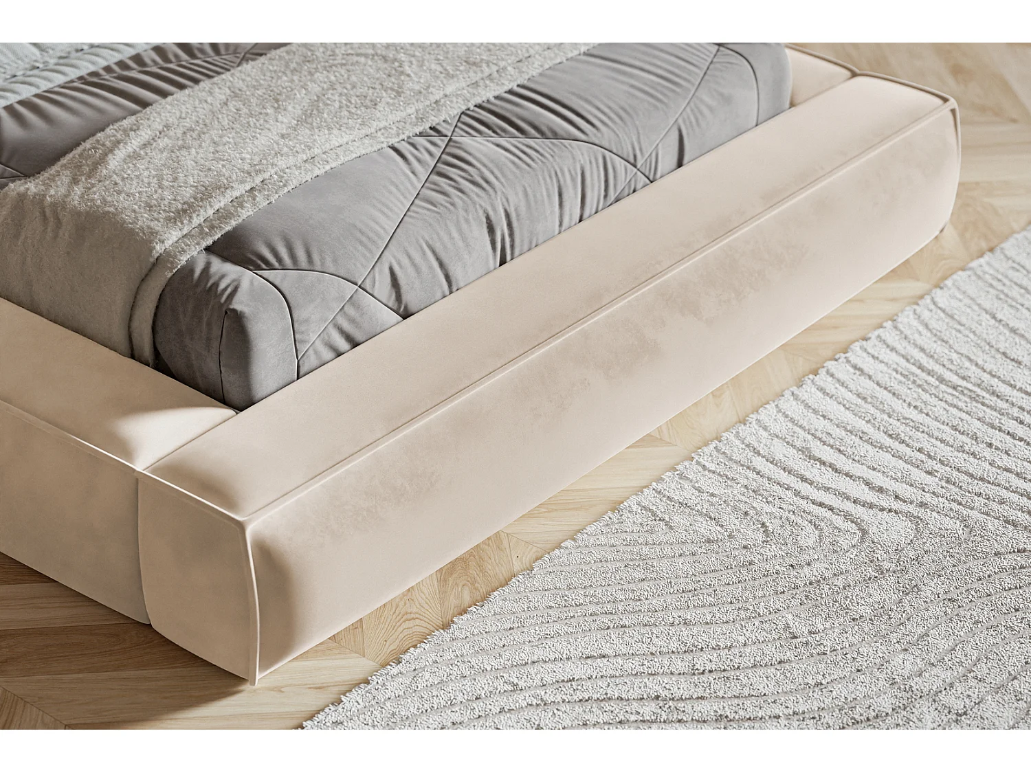 Gestoffeerd bed 160x200 Karano - fluweel, bed met opbergruimte, metalen lattenbodem, Beige (Amor Velvet 4304)