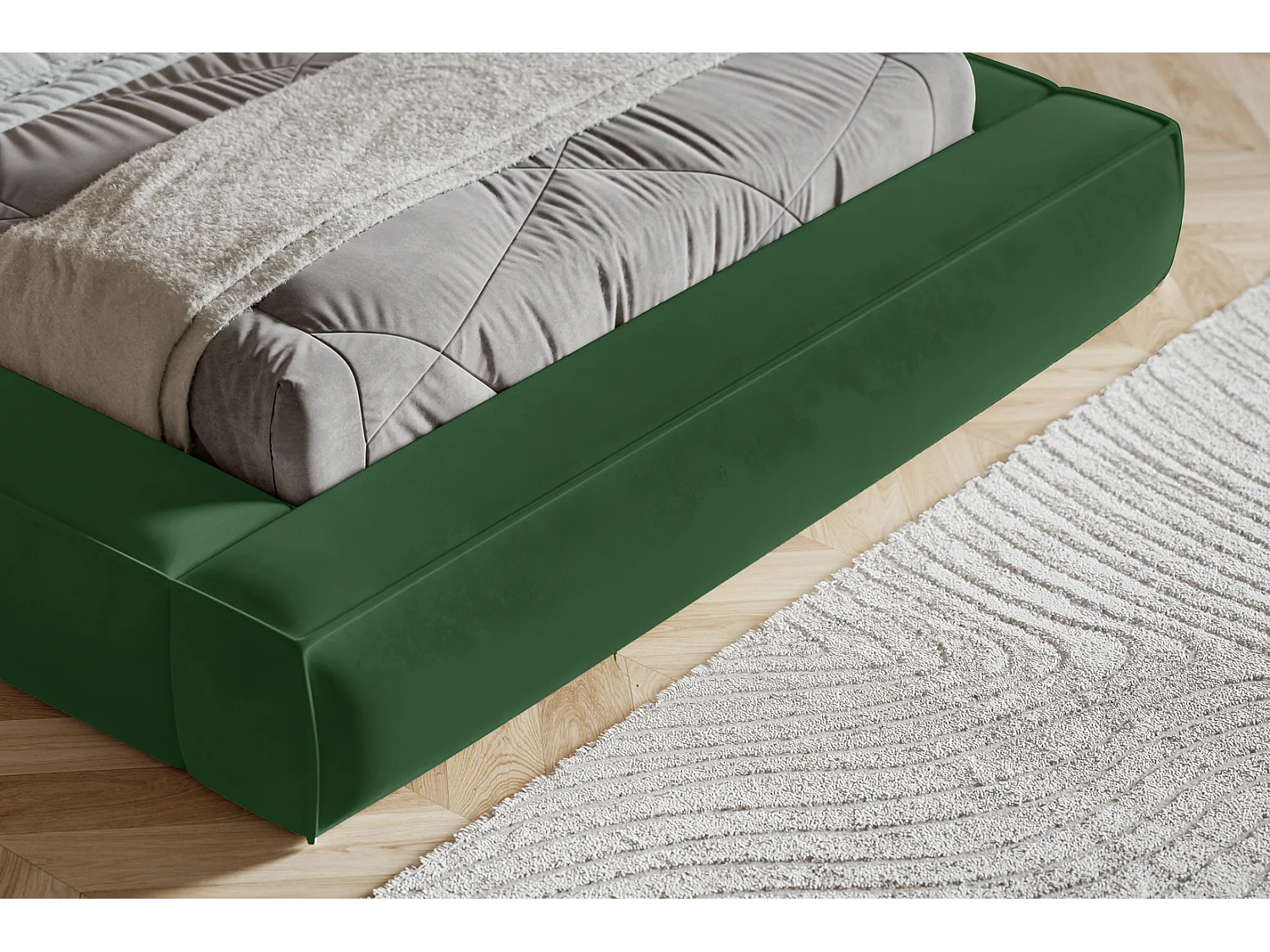 Gestoffeerd bed 160x200 Karano - fluweel, bed met opbergruimte, metalen lattenbodem, Groen (Amor Velvet 4311)