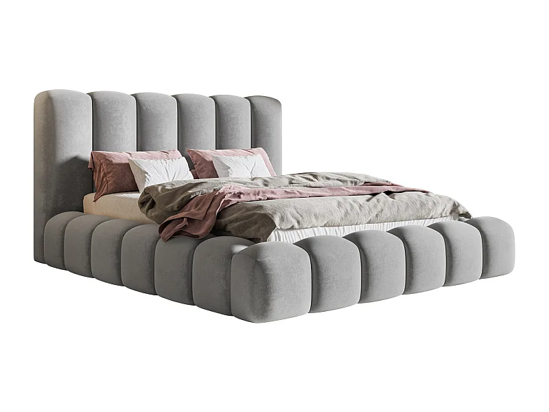 Gestoffeerd bed 140x200 Madeno - metalen lattenbodem, opbergruimte - fluweel, Lichtgrijs (Amor Velvet 4318)