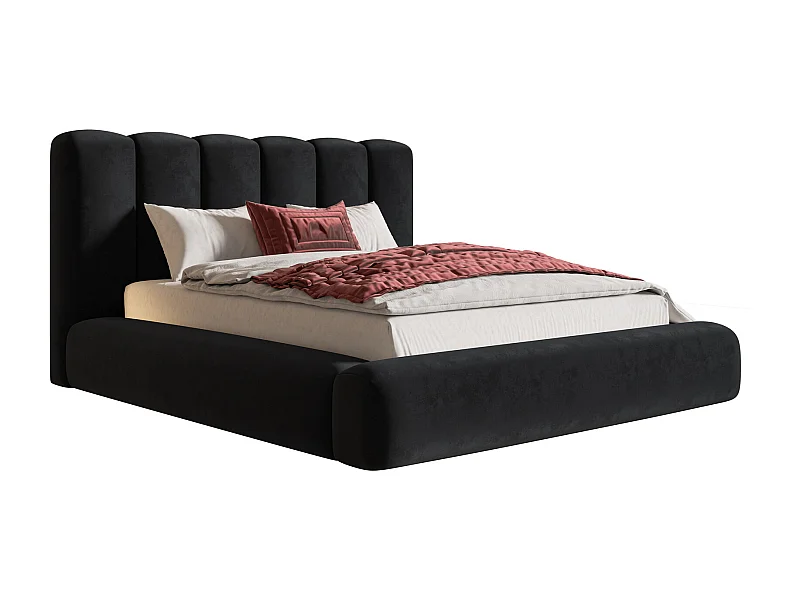 Gestoffeerd bed 160x200 Lumaro met opbergruimte - metalen lattenbodem, Zwart (Amor Velvet 4322)