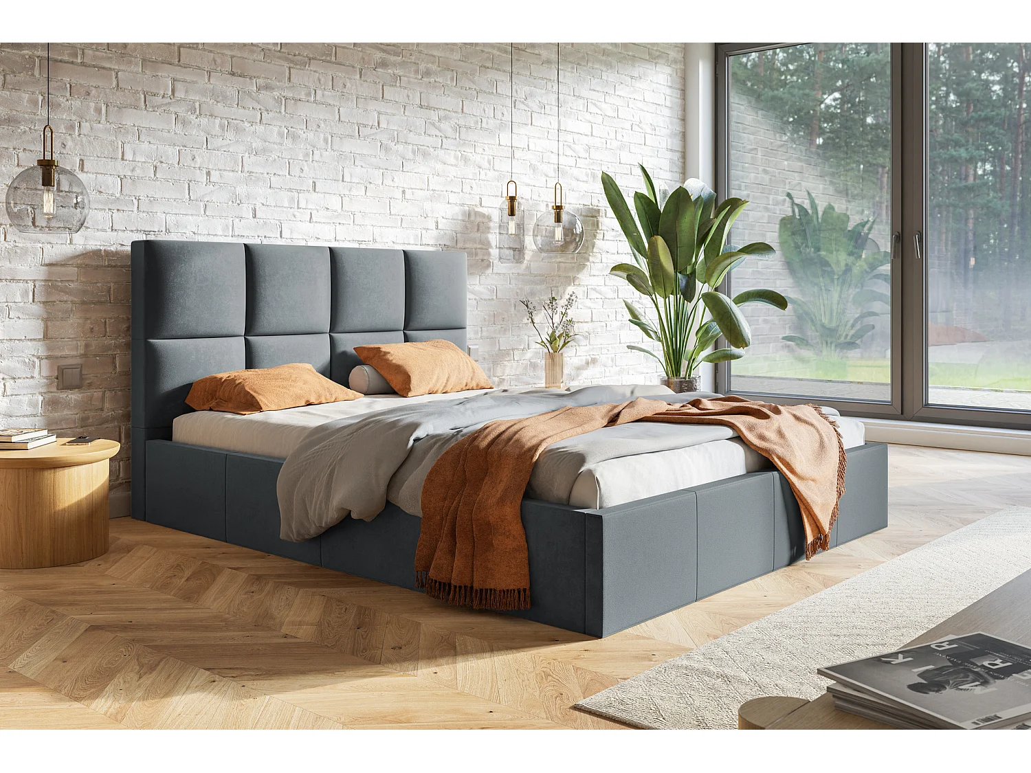 Gestoffeerd bed 160 x 200 Fado - tweepersoonsbed met opbergruimte, metalen lattenbodem - fluweel Donkergrijs (Jasmine 96)