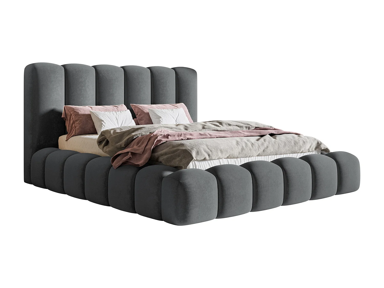 Gestoffeerd bed 160x200 Madeno - lattenbodem, opbergruimte - fluweel, Donkergrijs (Amor Velvet 4321)